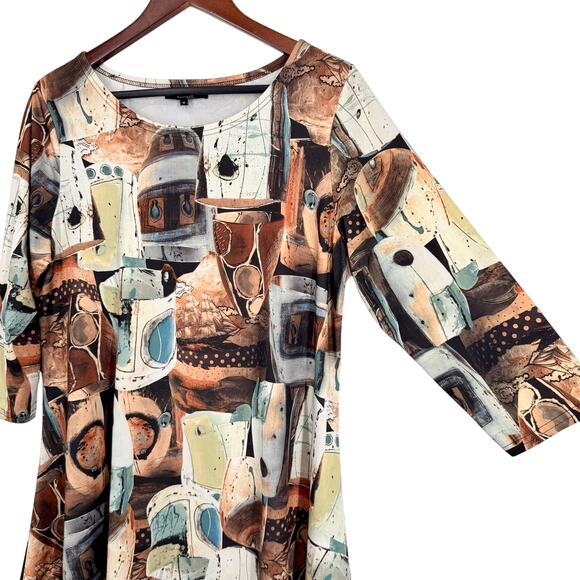 LIOR Paris Womens Medium Wearable Art Stretchy Artsy Pottery Blouse Shirt Top - Picture 6 of 9